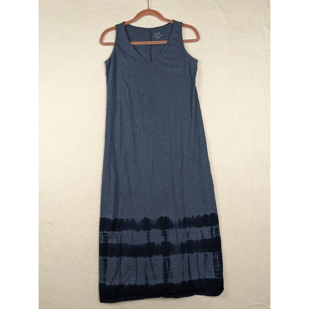 Pure Jill PJ Maxi Dress XS Sleeveless Tie Dyed 100% Cotton Blue Navy